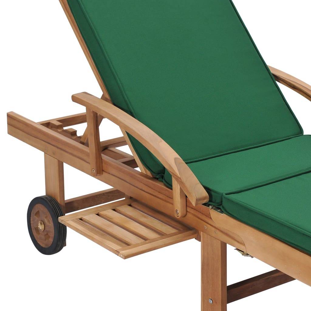 Helloshop26 - Lot de 2 transats chaise longue bain de soleil lit de jardin terrasse meuble d'extérieur avec coussins bois de teck solide vert - Imagen 7