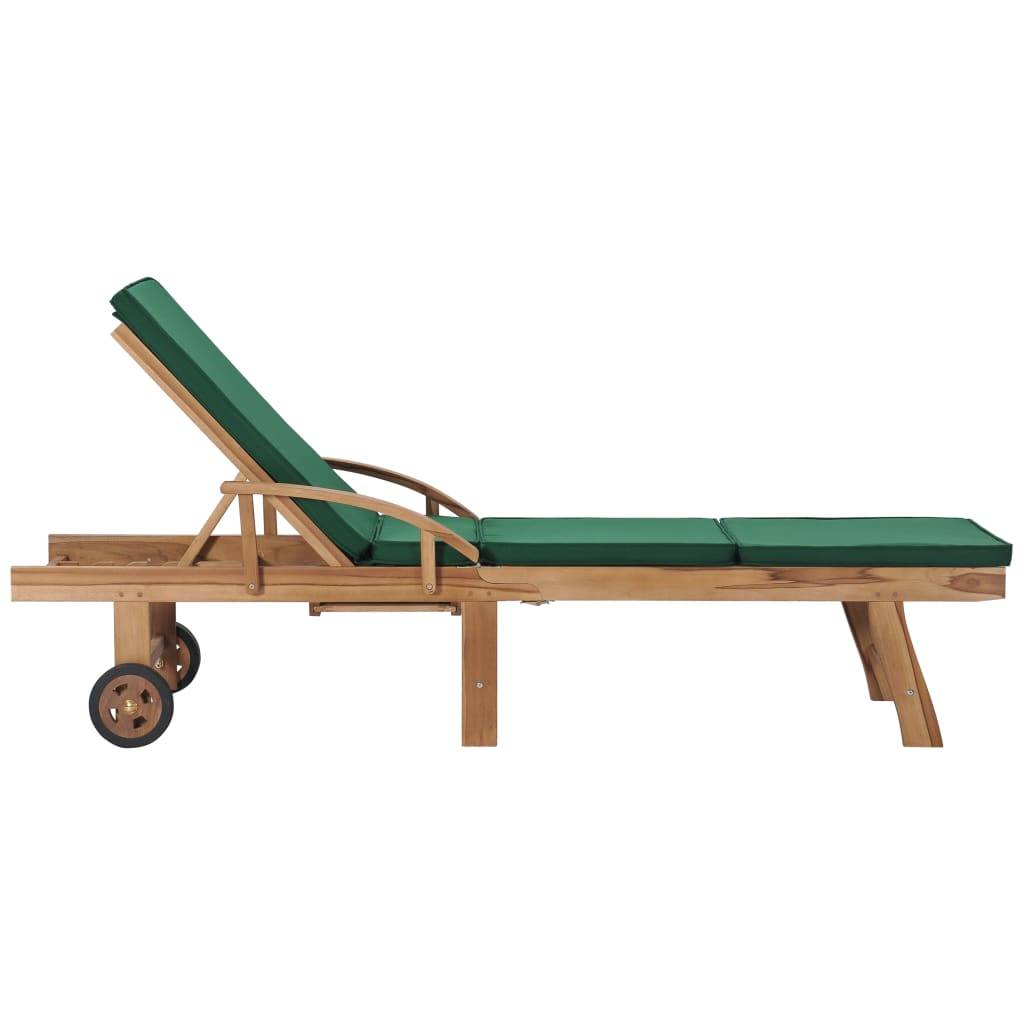 Helloshop26 - Lot de 2 transats chaise longue bain de soleil lit de jardin terrasse meuble d'extérieur avec coussins bois de teck solide vert - Imagen 4