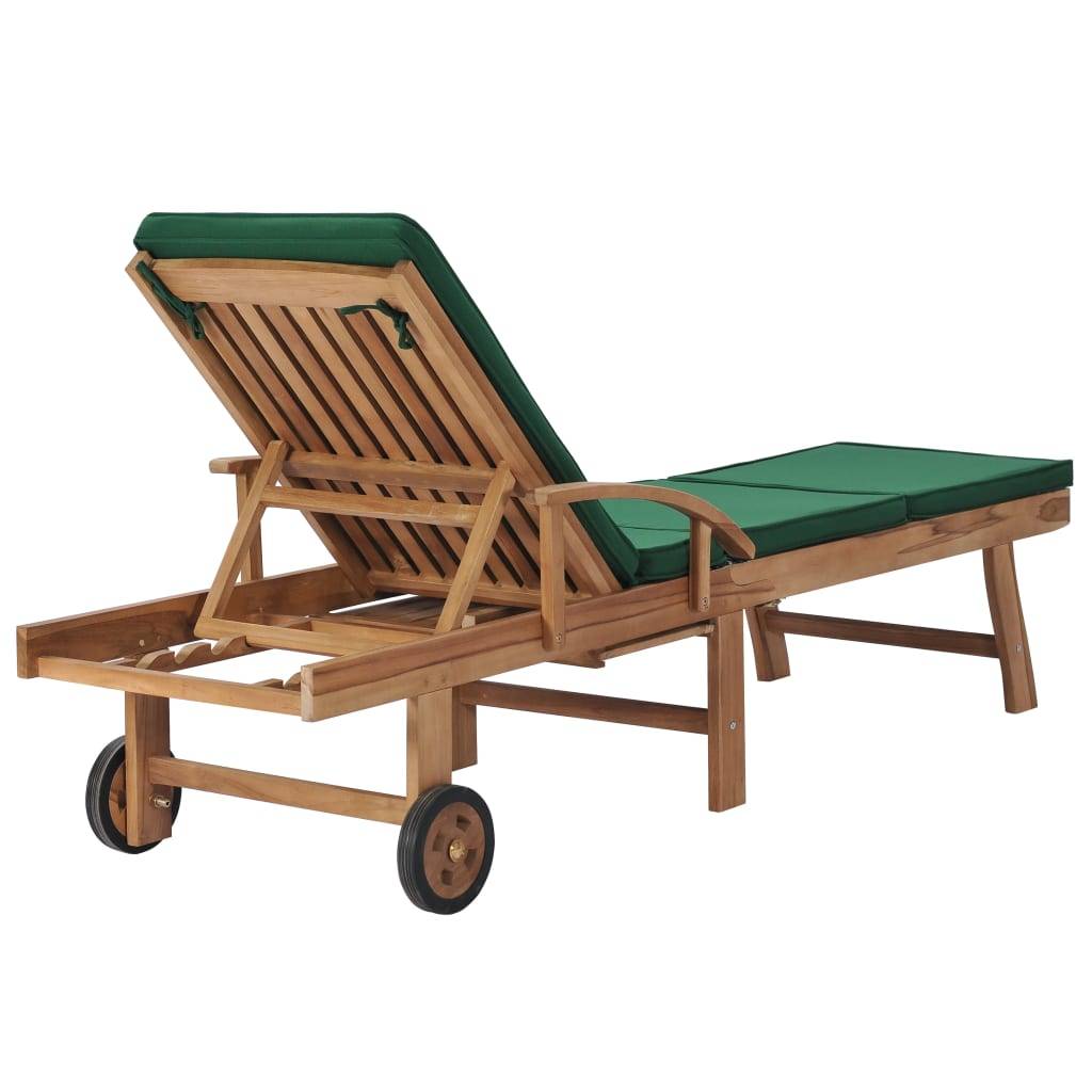 Helloshop26 - Lot de 2 transats chaise longue bain de soleil lit de jardin terrasse meuble d'extérieur avec coussins bois de teck solide vert - Imagen 5