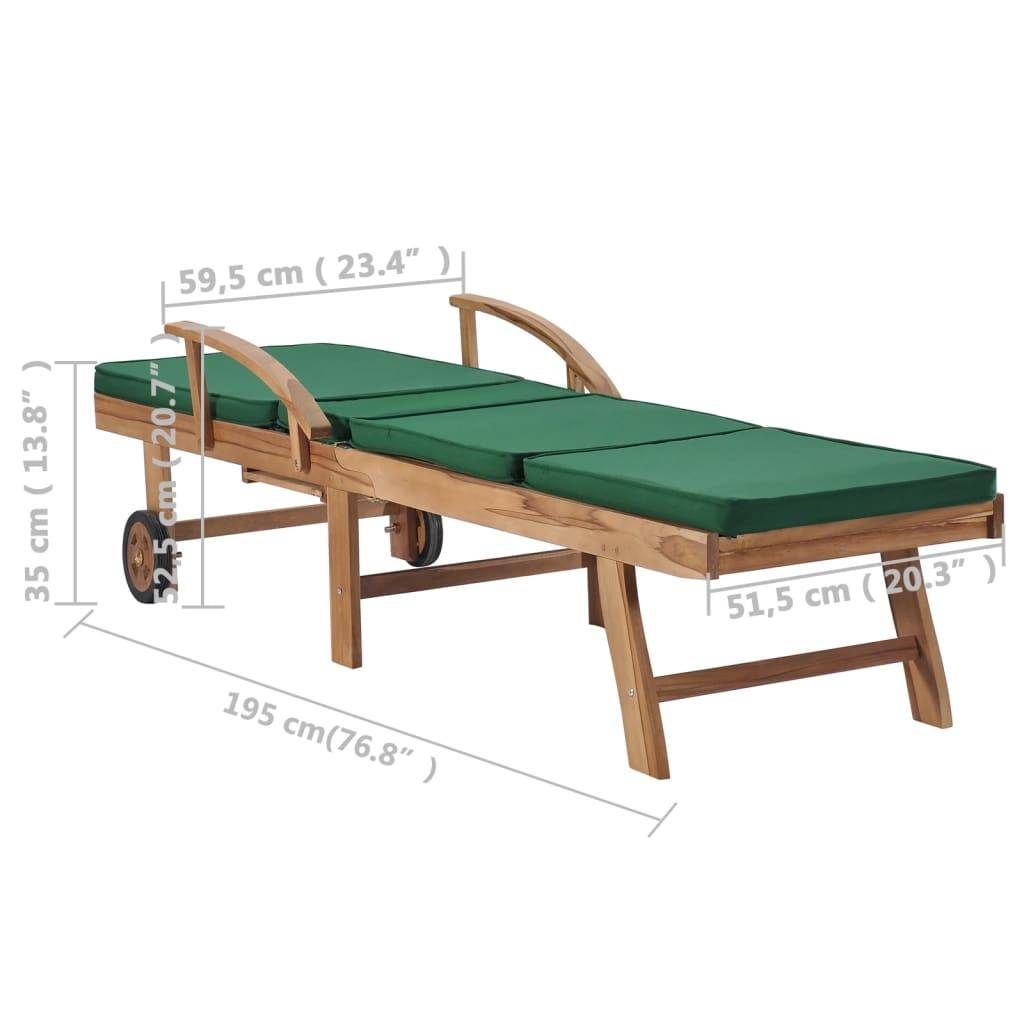 Helloshop26 - Lot de 2 transats chaise longue bain de soleil lit de jardin terrasse meuble d'extérieur avec coussins bois de teck solide vert - Imagen 9