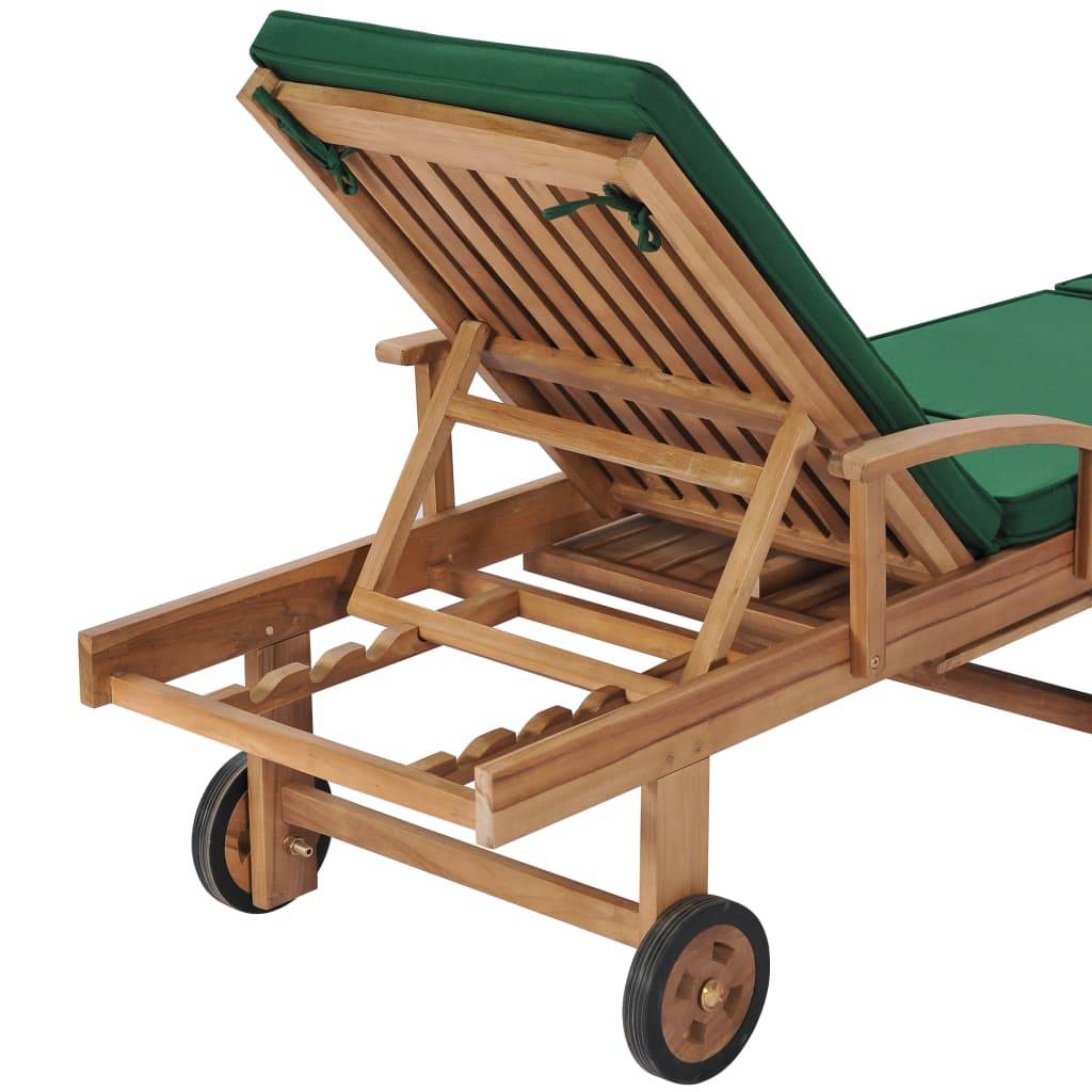 Helloshop26 - Lot de 2 transats chaise longue bain de soleil lit de jardin terrasse meuble d'extérieur avec coussins bois de teck solide vert - Imagen 8
