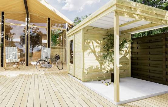 Sans Marque - ABRI DE JARDIN bois autoclave 27mm - 4,14x2,64m / 11m2 - Bac acier - Plancher bois - Image 2