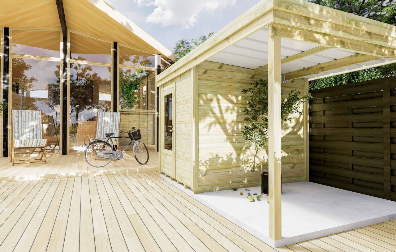 Sans Marque - ABRI DE JARDIN bois  autoclave 27mm - 4,14x2,64m / 11m2 - Bac acier - Plancher bois - Imagen 2