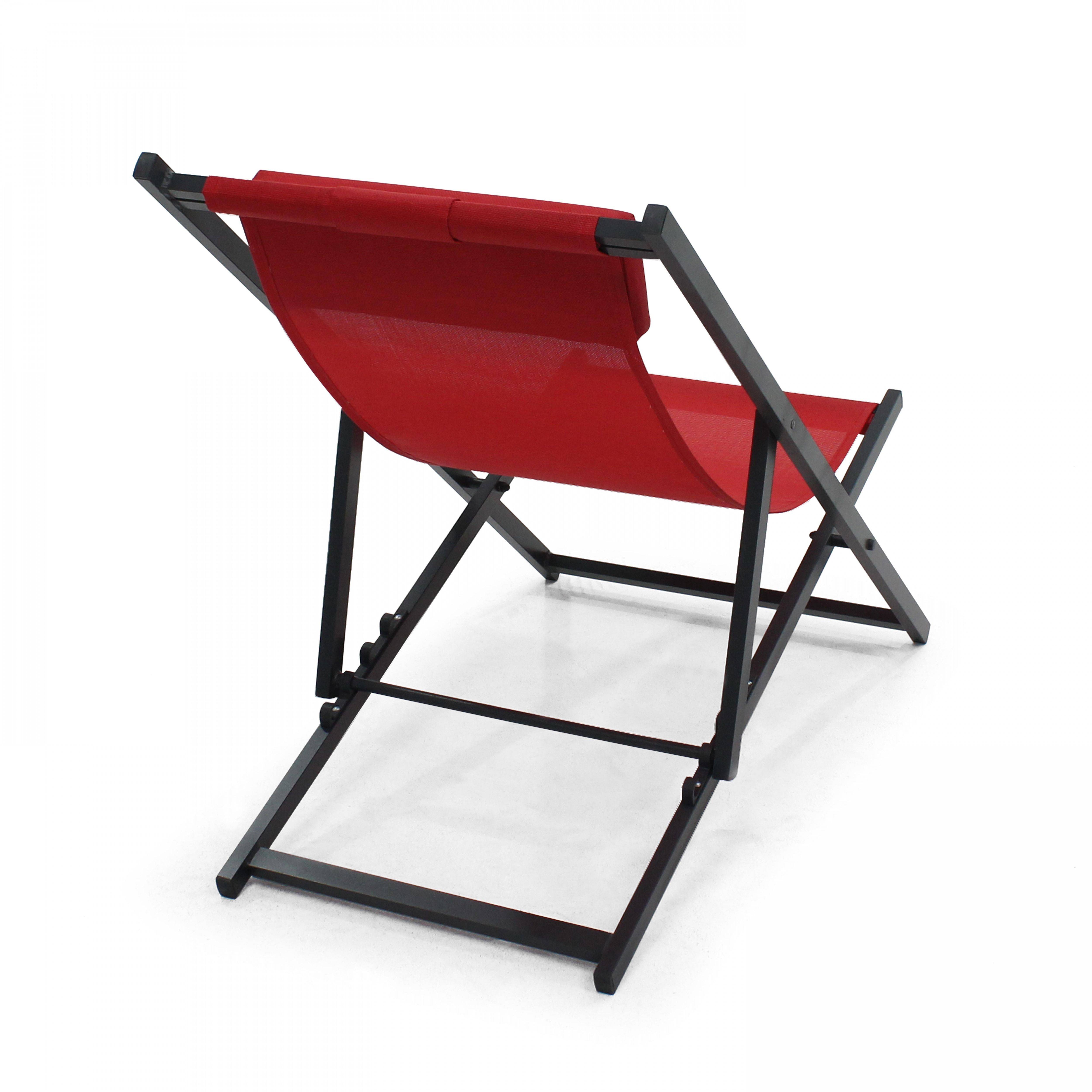 Oviala - Lot de 2 transats en aluminium rouge Santiago - Oviala - Imagen 3