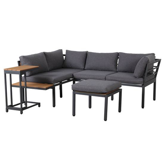 Salon de jardin angle acier galvanisé terrasse balcon canapé modulable gris noir - ComfortXL Outdoor Living - Image 2