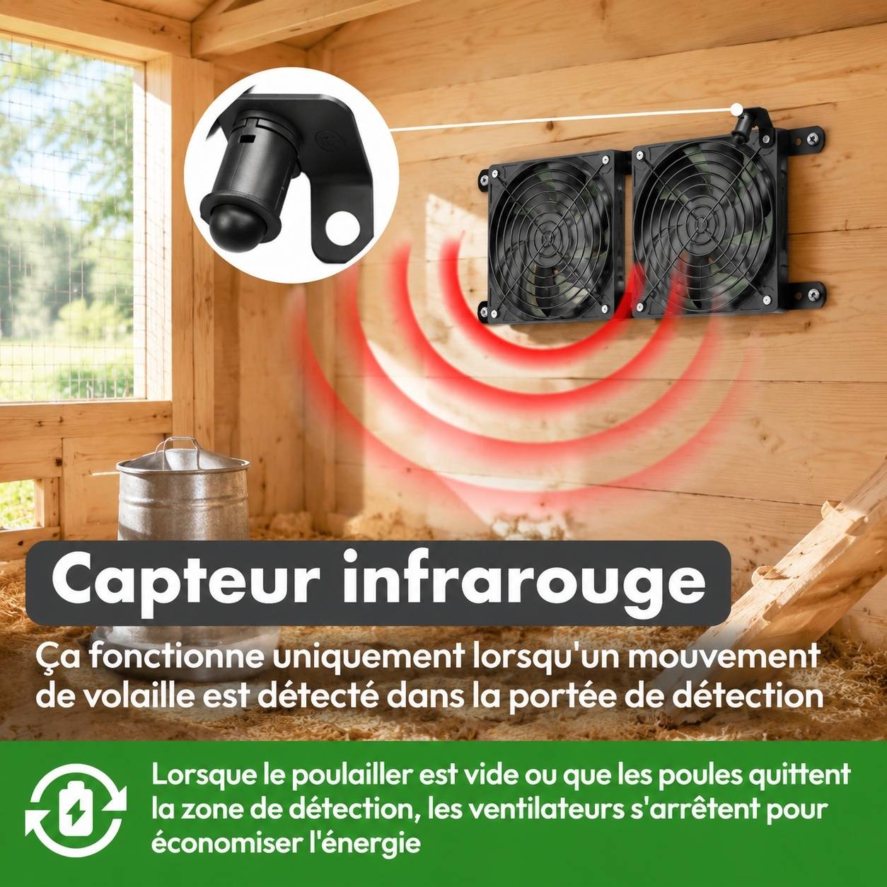 Ventilateur Solaire 25W pour Poulailler Batterie 7500mAh IP65 - Image 2