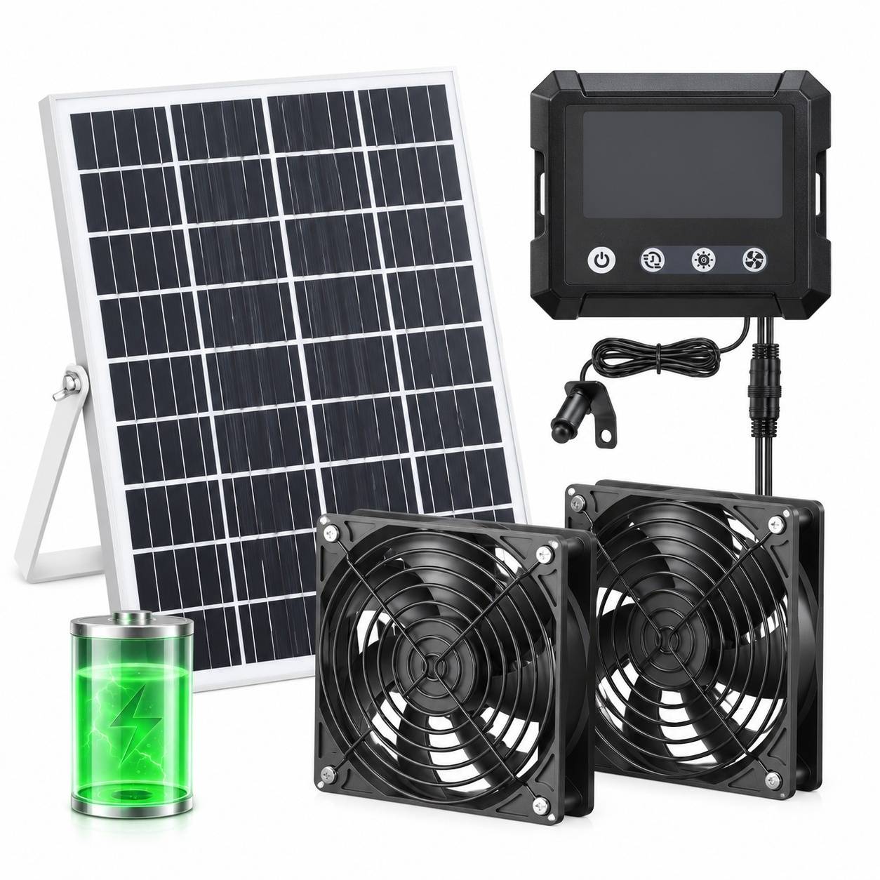 Ventilateur Solaire 25W pour Poulailler Batterie 7500mAh IP65 - Image 1
