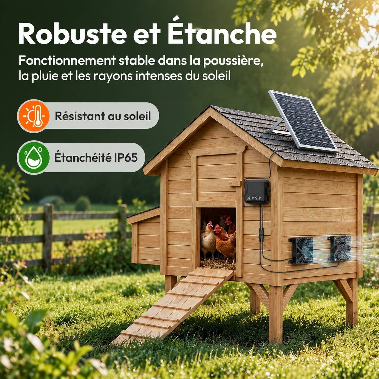 Ventilateur Solaire 25W pour Poulailler Batterie 7500mAh IP65 - Image 6