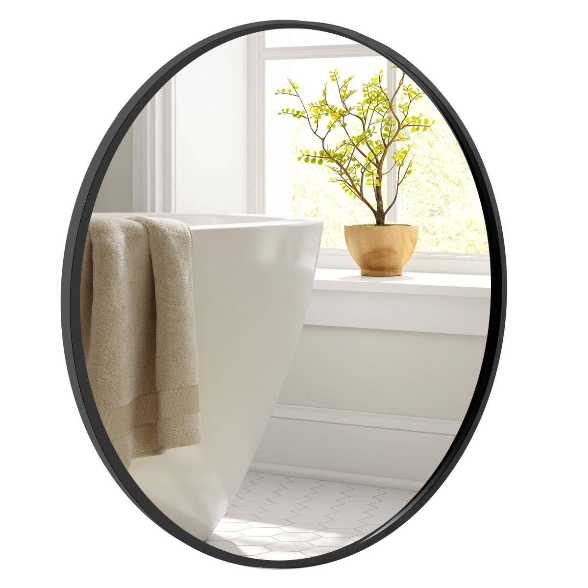Helloshop26 - Miroir rond mural 61 cm antidéflagrant avec installation facile style moderne et élégant en métal noir