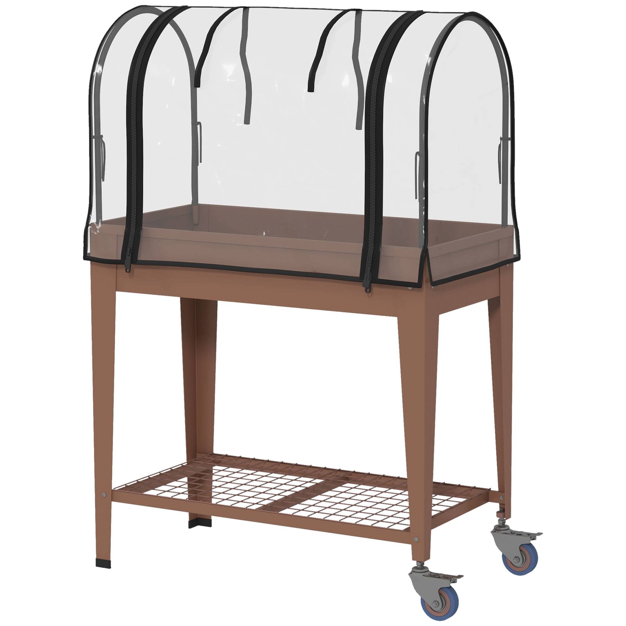 Jardinière surélevée avec bâche transparente, 2 roulettes et 1 étagère inférieure, dim. 80L x 40l x 120H cm - Image 2