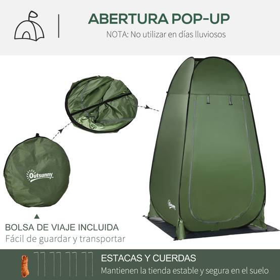 Tente de douche de camping portable avec sac de transport et protection UV 20+ pour salle de bain et toilettes, 126 x 124 x 189 cm, vert olive - Image 7