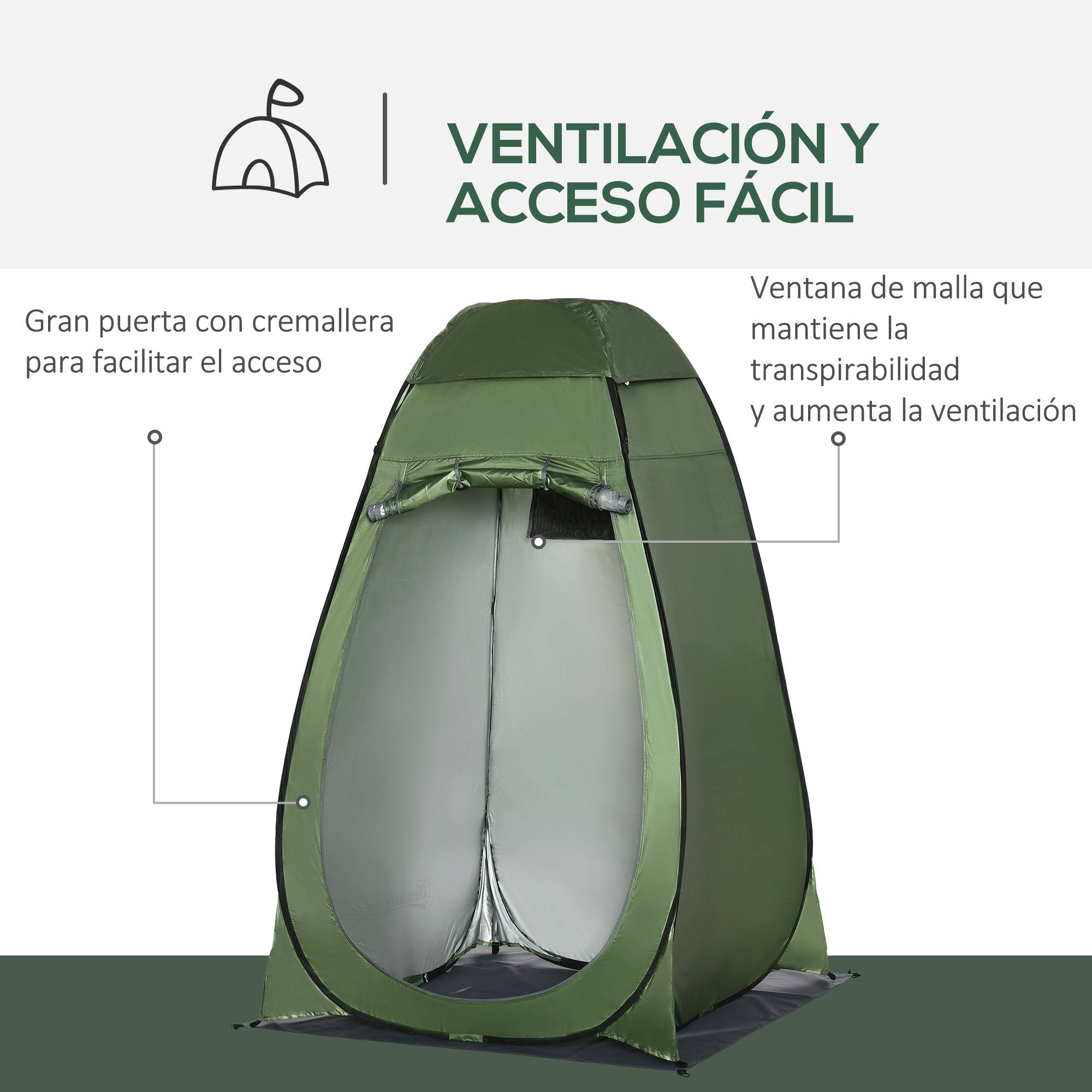 Tente de douche de camping portable avec sac de transport et protection UV 20+ pour salle de bain et toilettes, 126 x 124 x 189 cm, vert olive - Image 6