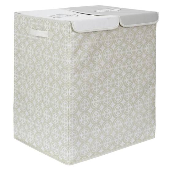 Panier à Linge Double "Ma Petite Buanderie" 57cm Beige - Image 1