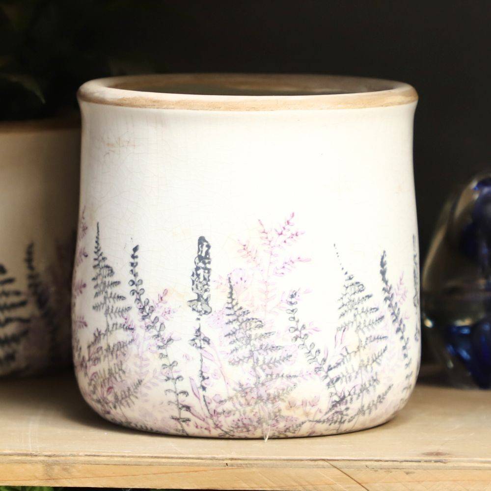 Cache-pot rond "Feuillage mauve" en céramique émaillée Ø.14,5 x Ht.14 cm Chemin de campagne - Image 3