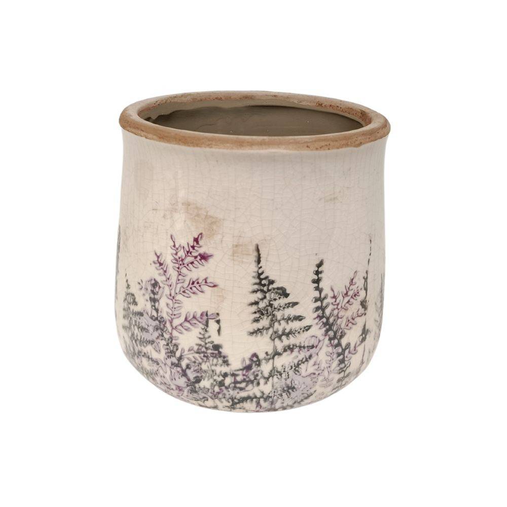 Cache-pot rond "Feuillage mauve" en céramique émaillée Ø.14,5 x Ht.14 cm Chemin de campagne - Image 1