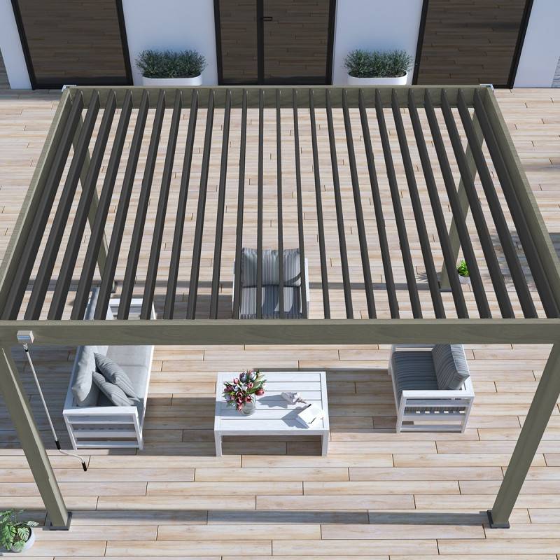 Ombrea - Pergola bioclimatique Ombréa autoportée - 3x4m - Woodlook et lames anthracite - Image 3