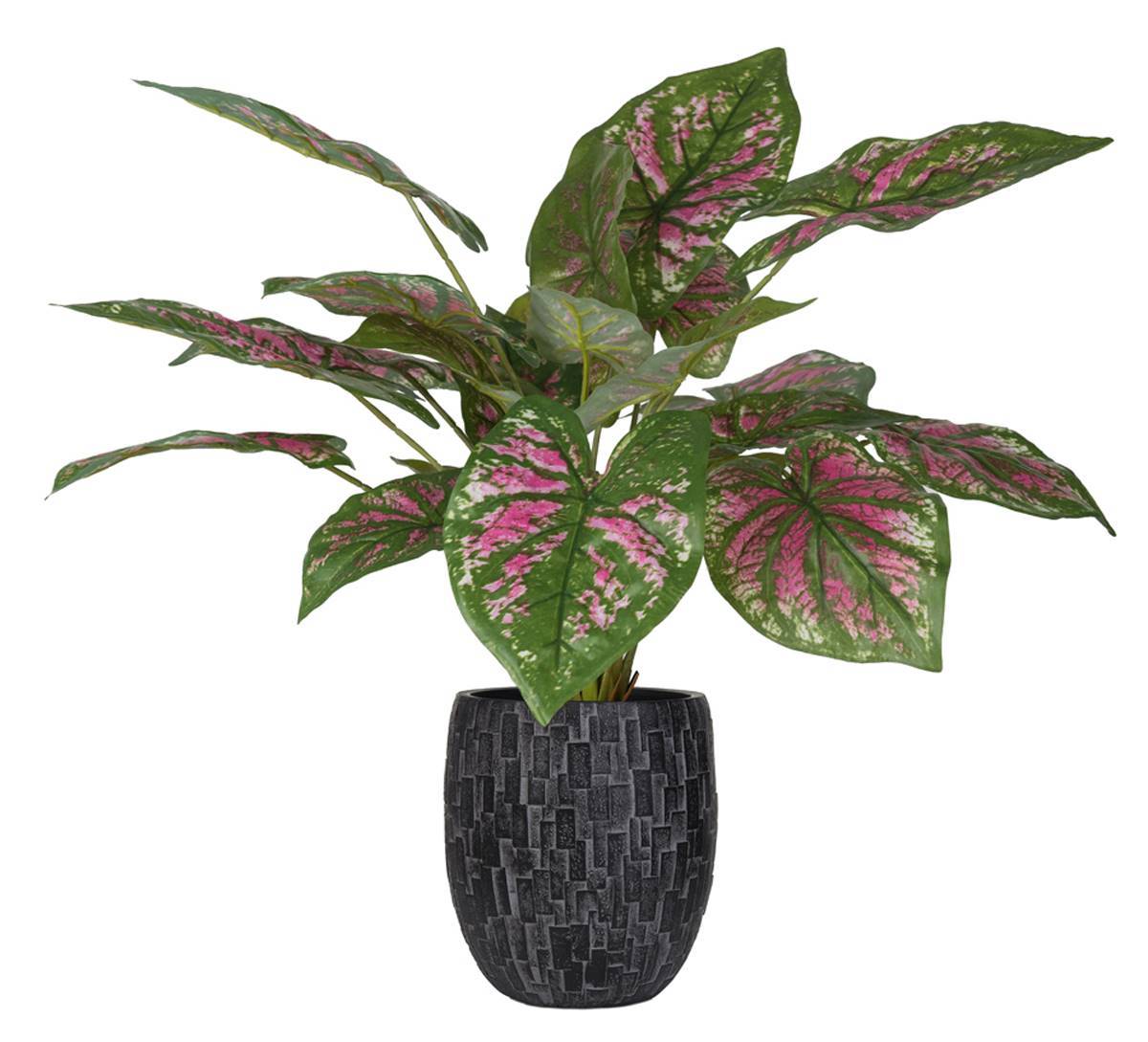 Artificielles - Caladium artificiel en pot H 40 cm D 50 cm Grandes feuilles tissu top - Imagen 2