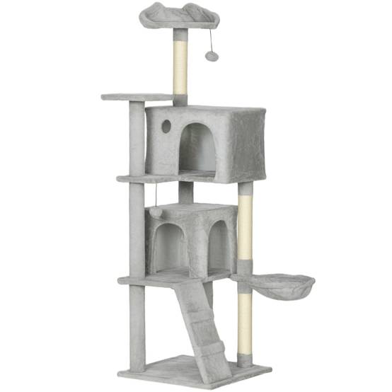 Arbre à chat de 160 cm, plusieurs niveaux, griffoirs en sisal, grottes, plateformes moelleuses, hamac, échelle, balles de jeu - Image 1