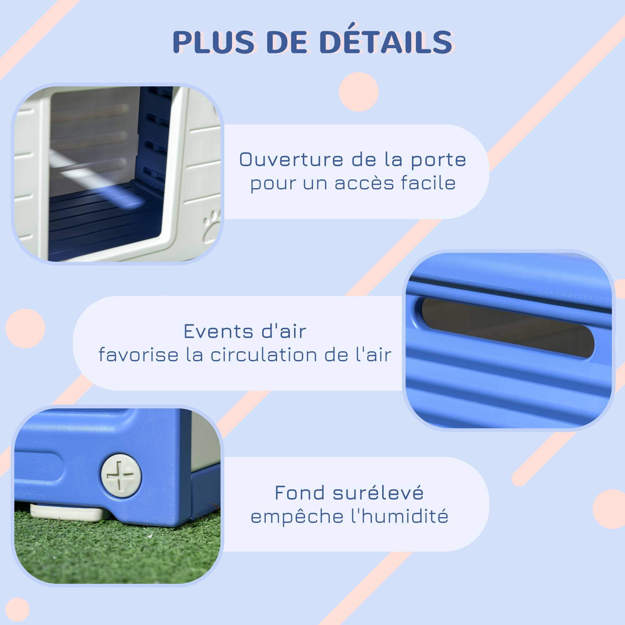Niche extérieure en plastique pour petits chiens avec aération optimale 60x42cm Bleu - ComfortXL Outdoor Living - Image 9