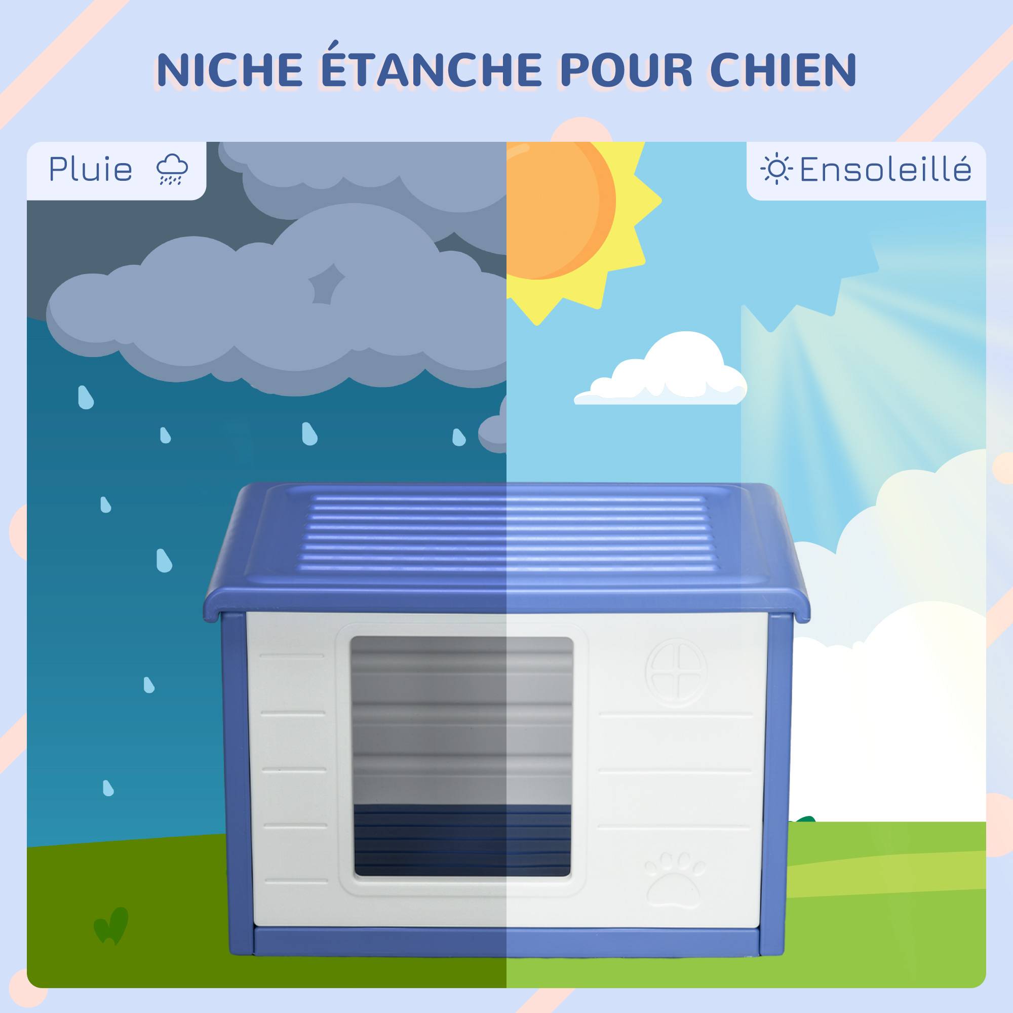 Niche extérieure en plastique pour petits chiens avec aération optimale 60x42cm Bleu - ComfortXL Outdoor Living - Image 8