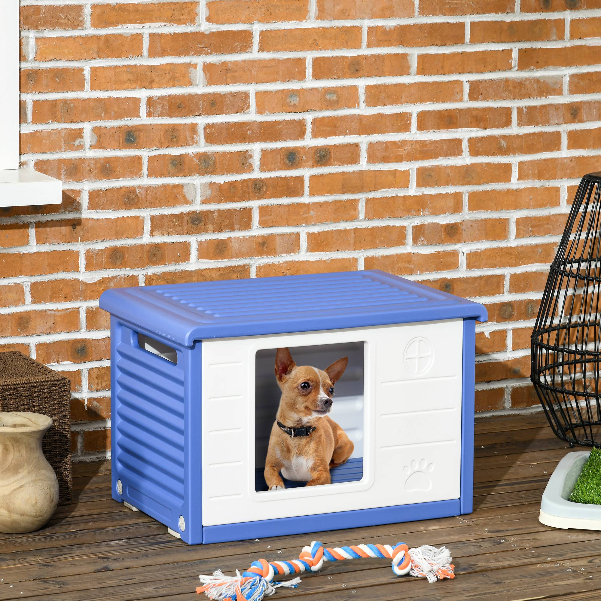 Niche extérieure en plastique pour petits chiens avec aération optimale 60x42cm Bleu - ComfortXL Outdoor Living - Image 4