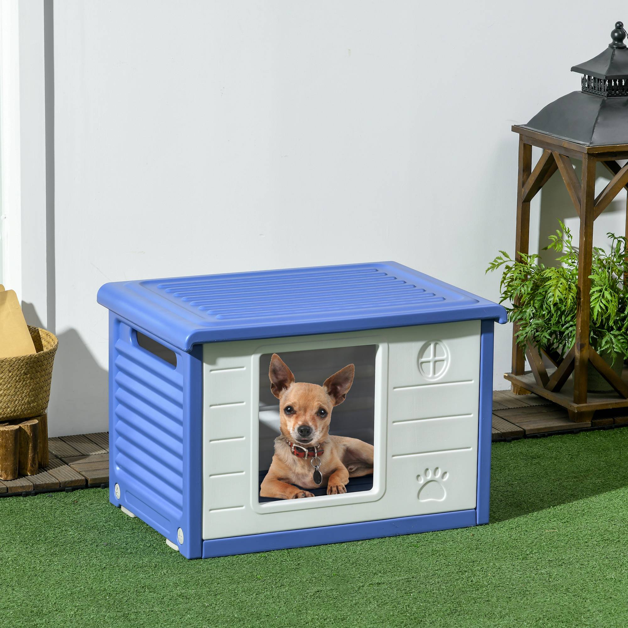 Niche extérieure en plastique pour petits chiens avec aération optimale 60x42cm Bleu - ComfortXL Outdoor Living - Image 3