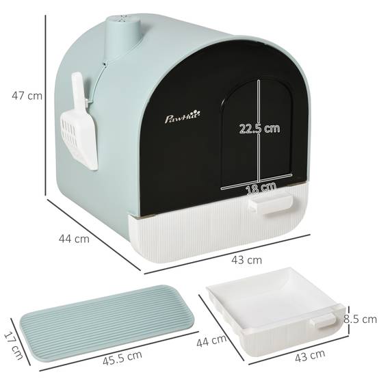 Maison Toilette Chat Fermée Filtre Pelle Tapis Vert 43x44x47cm - ComfortXL Pet Living - Image 3