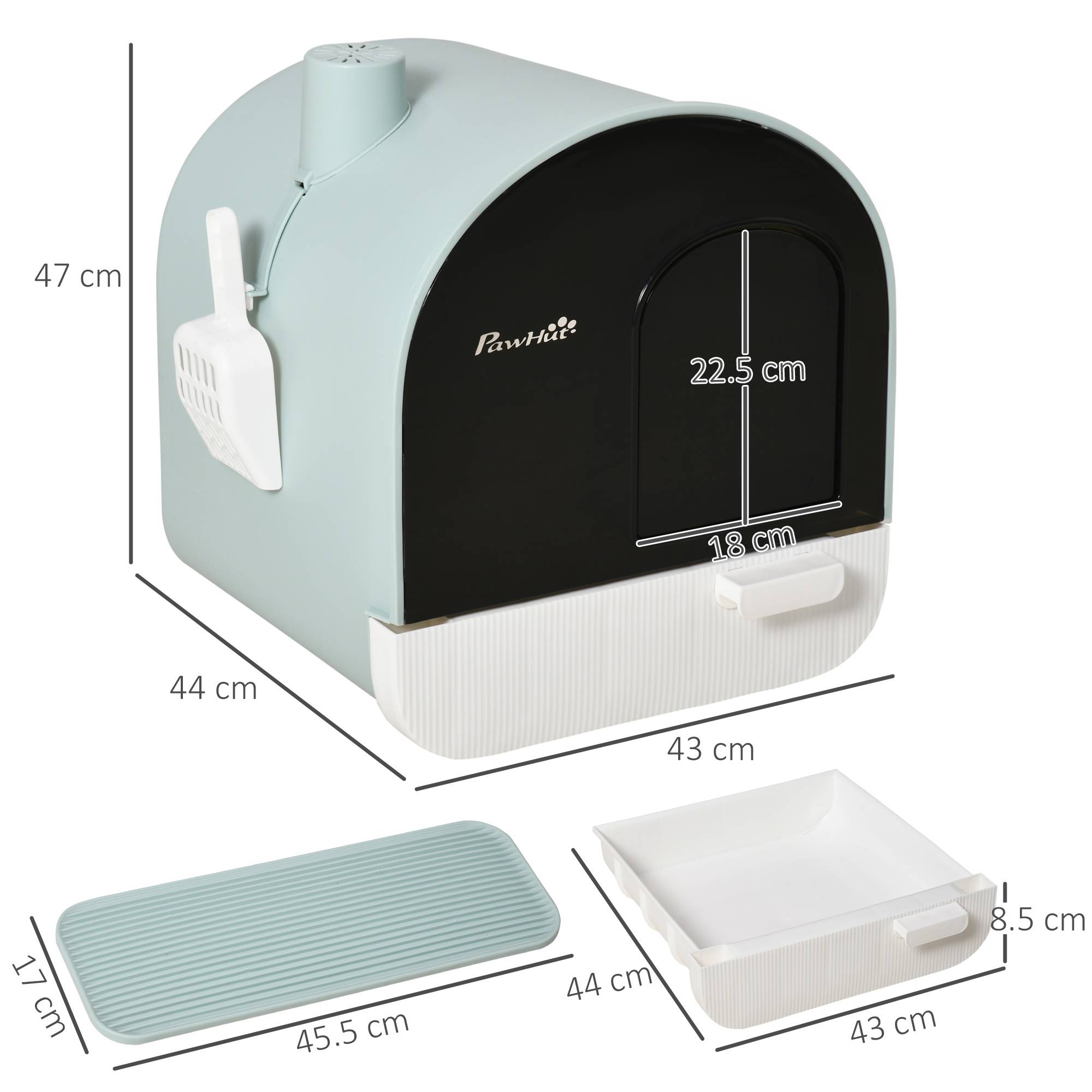 Maison Toilette Chat Fermée Filtre Pelle Tapis Vert 43x44x47cm - ComfortXL Pet Living - Image 3