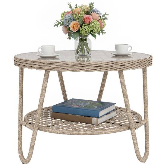 Table d'appoint extérieure résine tressée jaune 65 x 65 x 50 cm - PANGIVO - Image 1