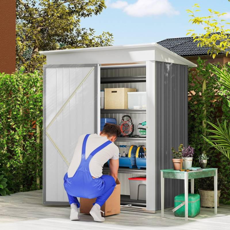 Abri jardin adossable Acier Rangement extérieur avec étagères Gris 161x95cm - ComfortXL Outdoor Living - Image 2