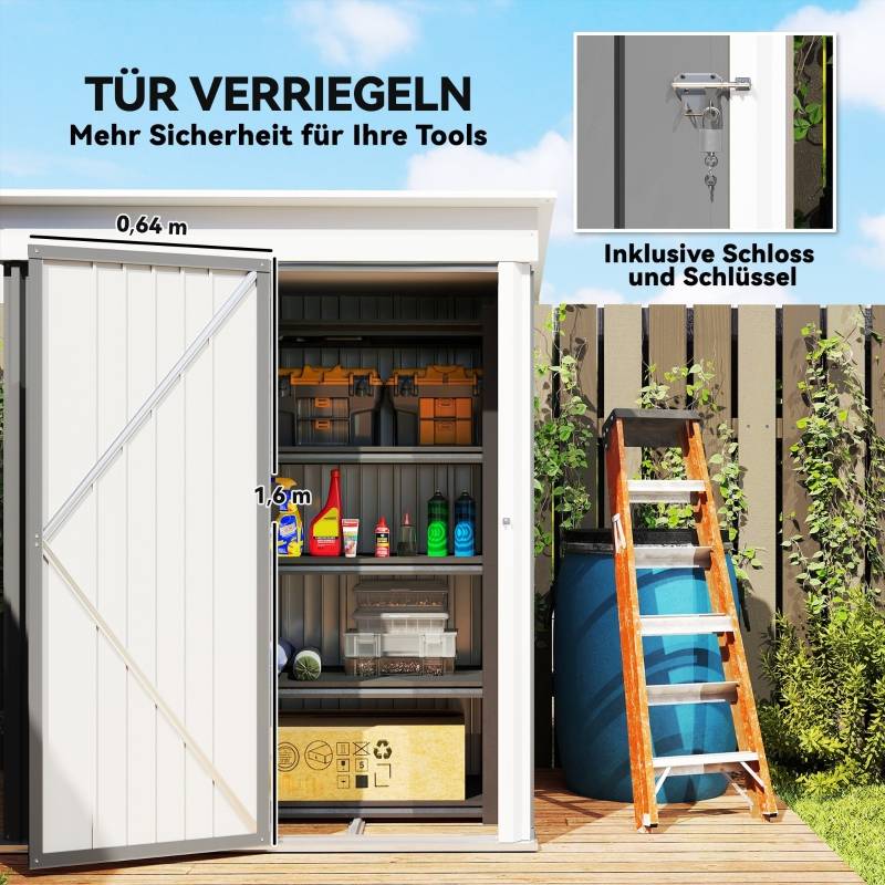 Abri jardin adossable Acier Rangement extérieur avec étagères Gris 161x95cm - ComfortXL Outdoor Living - Image 7