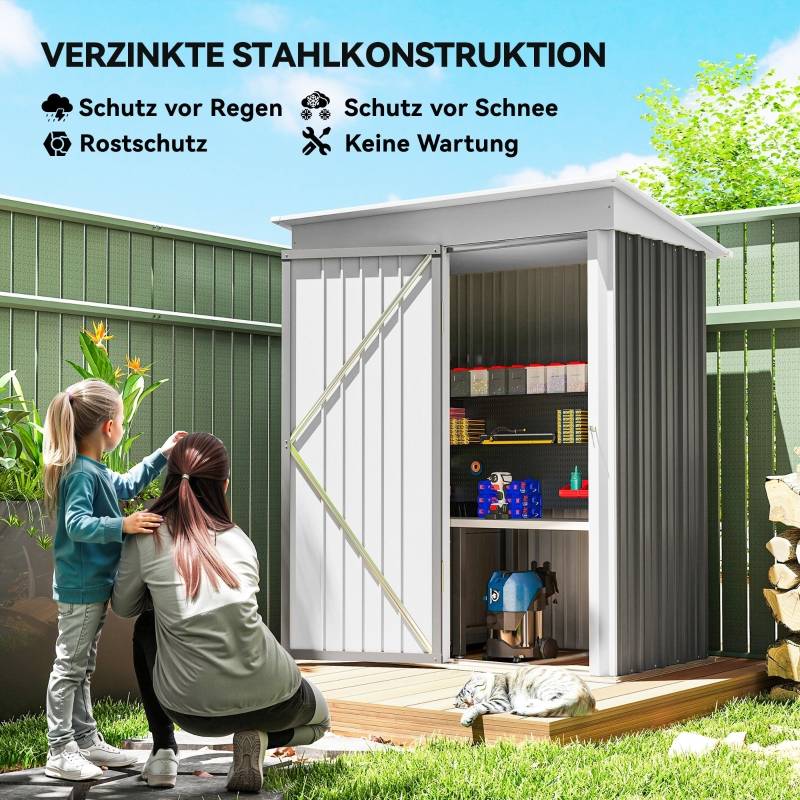 Abri jardin adossable Acier Rangement extérieur avec étagères Gris 161x95cm - ComfortXL Outdoor Living - Image 4