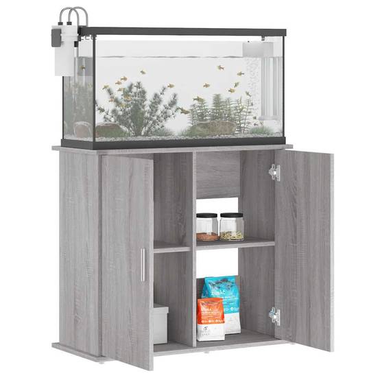 Meuble Aquarium Compact Rangement Fermé Bois d'ingénierie Sonoma Gris 81 cm - ComfortXL Outdoor Living - Image 3