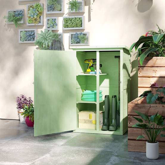 ComfortXL - Armoire de jardin en bois de sapin vert 75 x 56 x 115 cm rangement compact avec étagères et porte verrouillable - Image 8