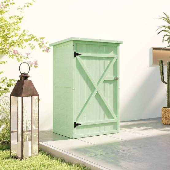 ComfortXL - Armoire de jardin en bois de sapin vert 75 x 56 x 115 cm rangement compact avec étagères et porte verrouillable - Image 7