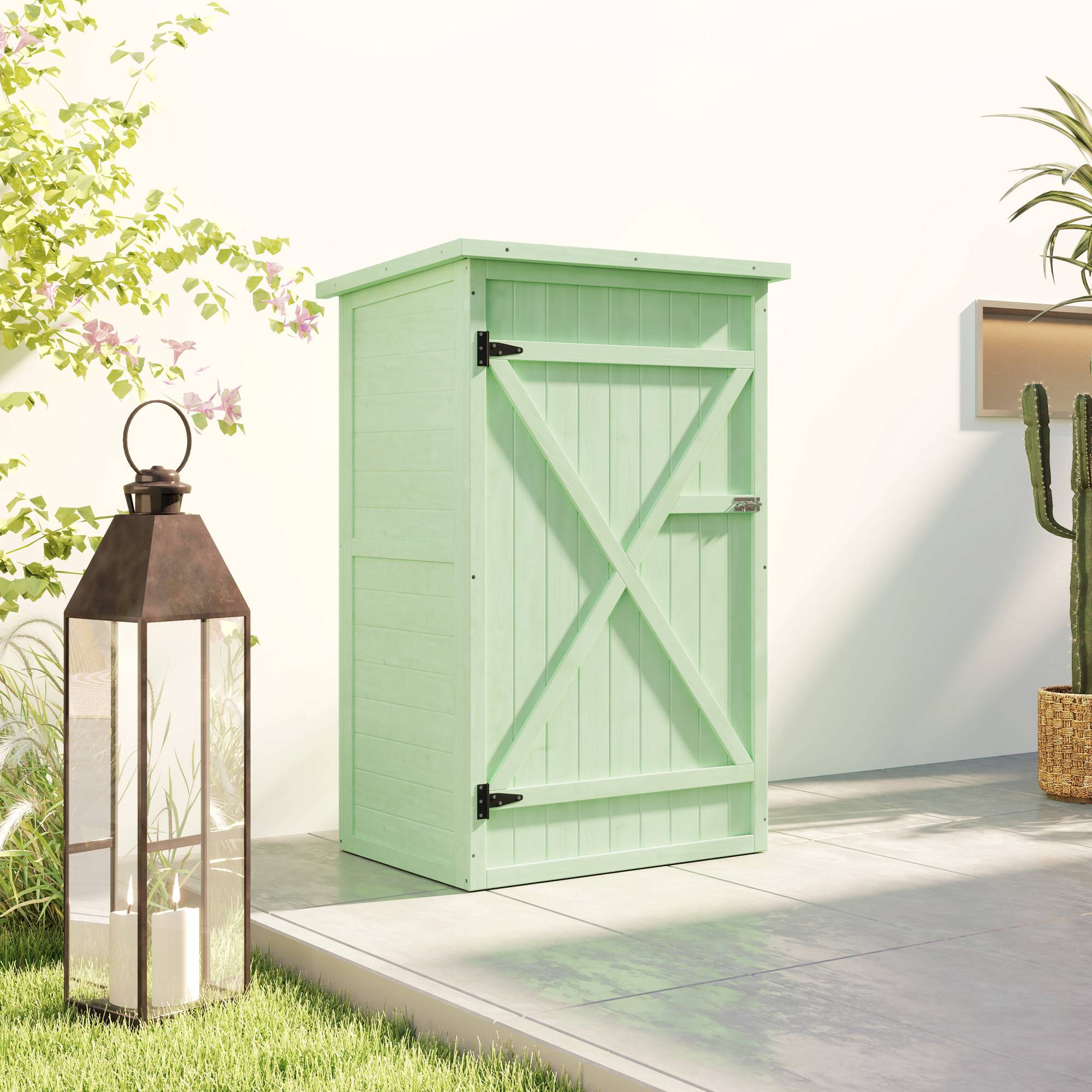 ComfortXL - Armoire de jardin en bois de sapin vert 75 x 56 x 115 cm rangement compact avec étagères et porte verrouillable - Image 7