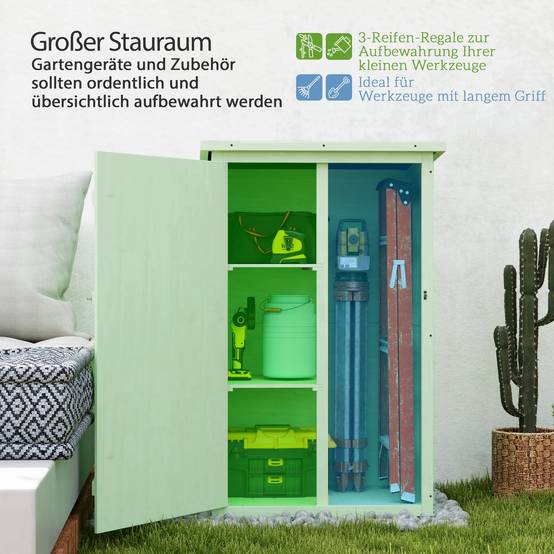 ComfortXL - Armoire de jardin en bois de sapin vert 75 x 56 x 115 cm rangement compact avec étagères et porte verrouillable - Image 4