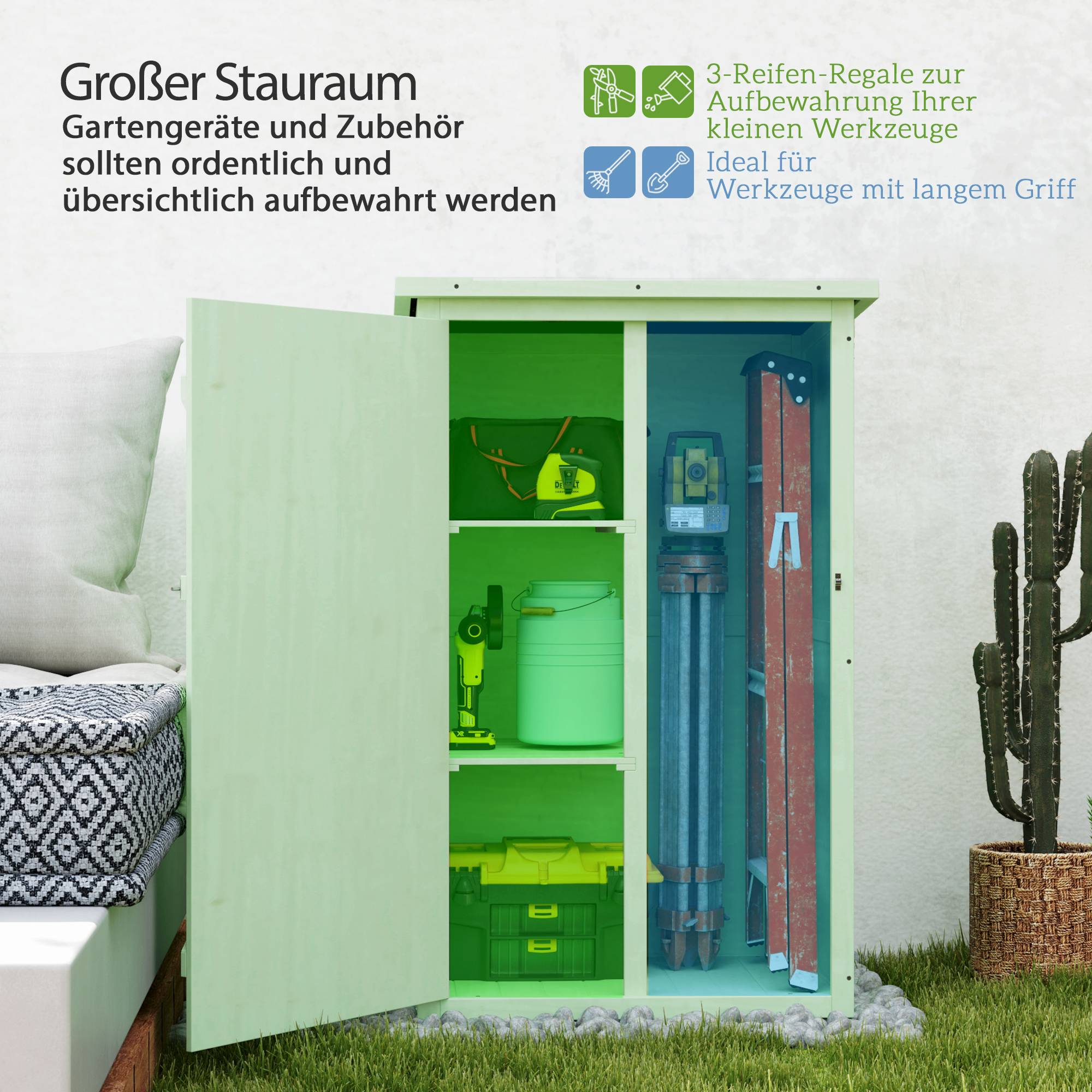ComfortXL - Armoire de jardin en bois de sapin vert 75 x 56 x 115 cm rangement compact avec étagères et porte verrouillable - Image 4