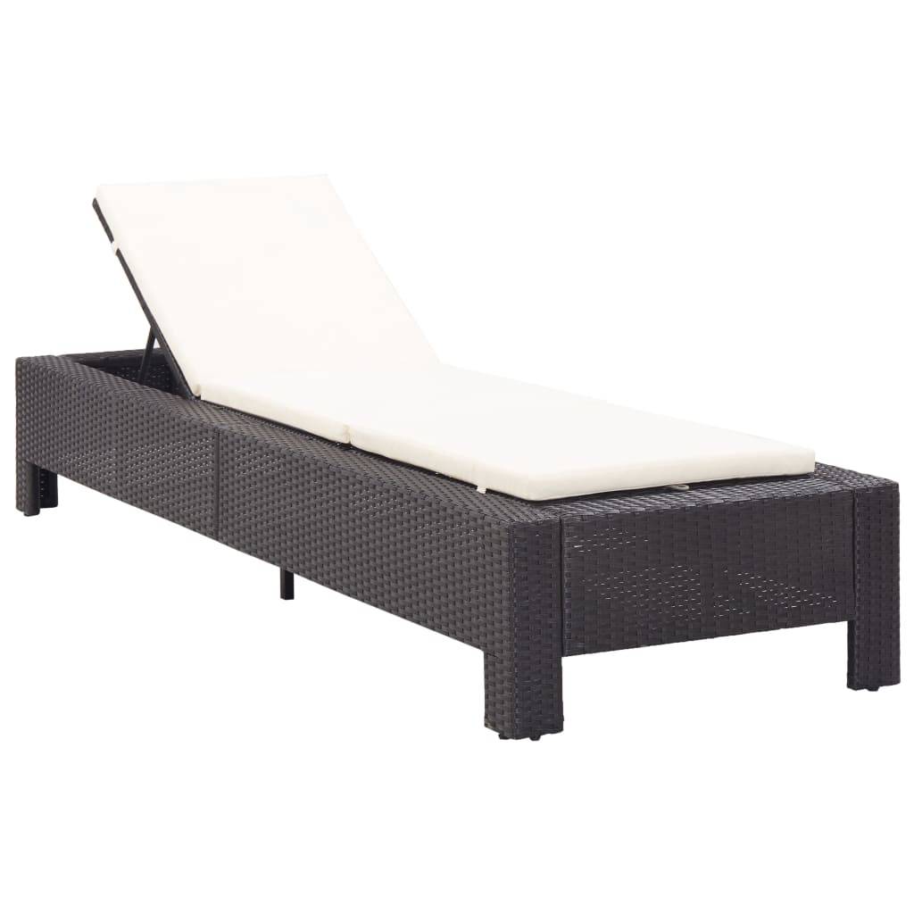 Helloshop26 - Transat chaise longue bain de soleil avec coussin noir résine tressée - Imagen 1