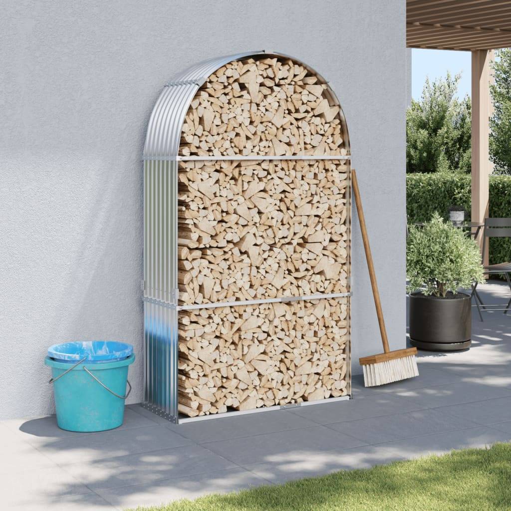 Range-bûches extérieur en acier galvanisé Argenté 120x45x210 cm – ComfortXL Outdoor Living - Image 1