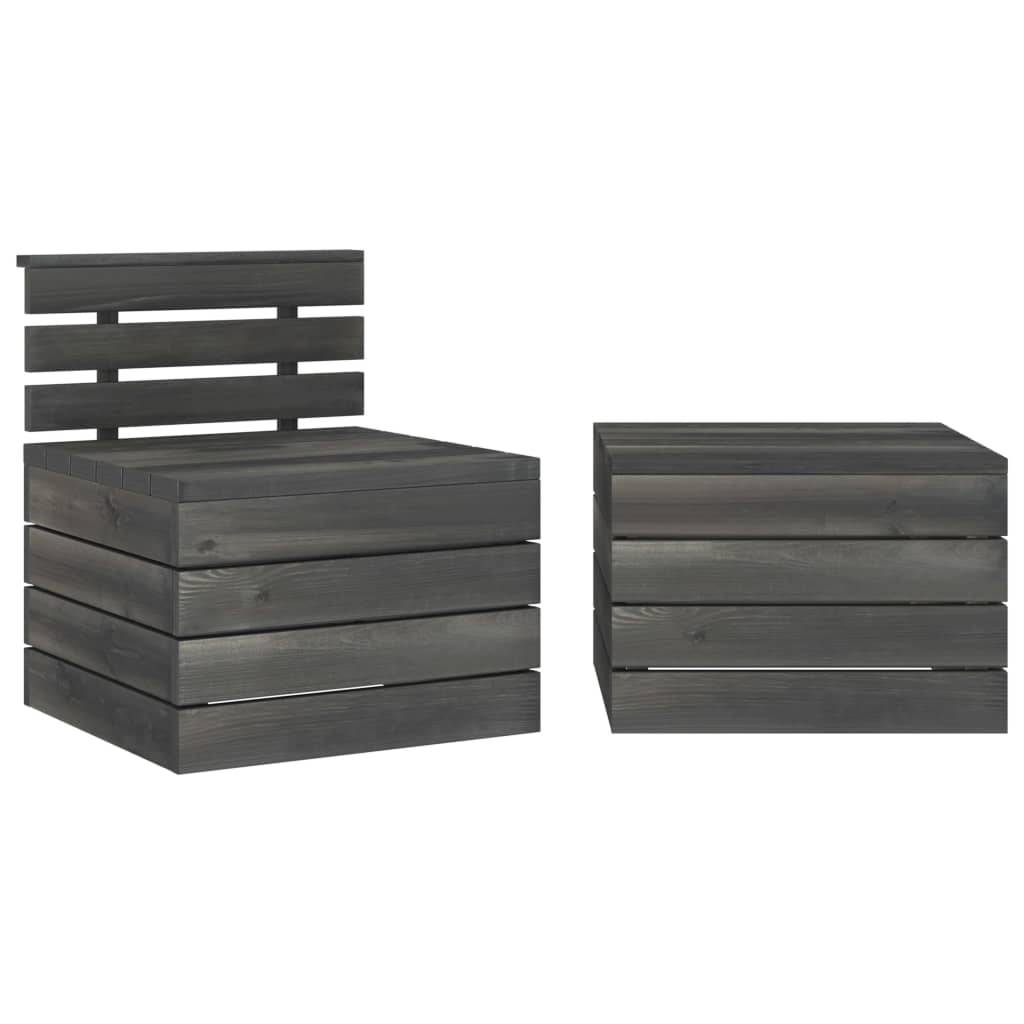 Helloshop26 - Salon de jardin meuble d'extérieur ensemble de mobilier palette 2 pièces bois de pin massif gris foncé - Imagen 1