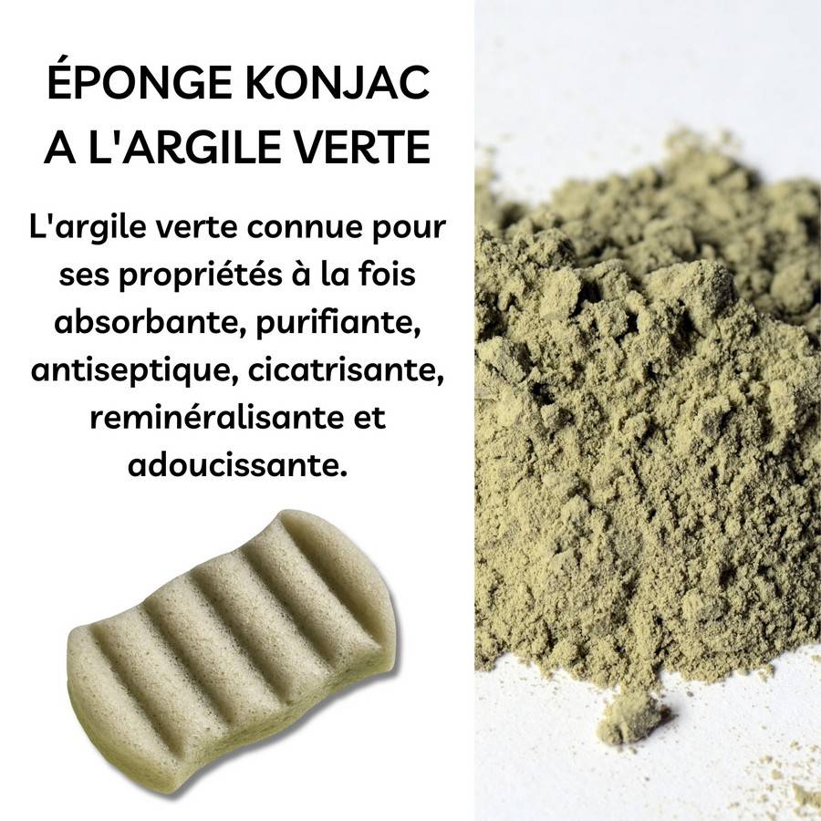 Sun&Sia - Éponge Konjac XL à l'Argile Verte 100% Naturelle – Nettoie en Profondeur et en Douceur, Soin Naturel, Tous Types de Peau - Image 1