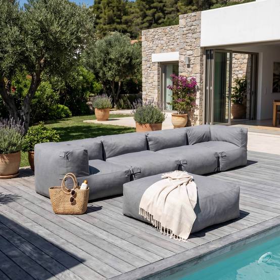 Oviala - Canapé d'angle de jardin modulable 5 places gris Mixi - Oviala - Image 1