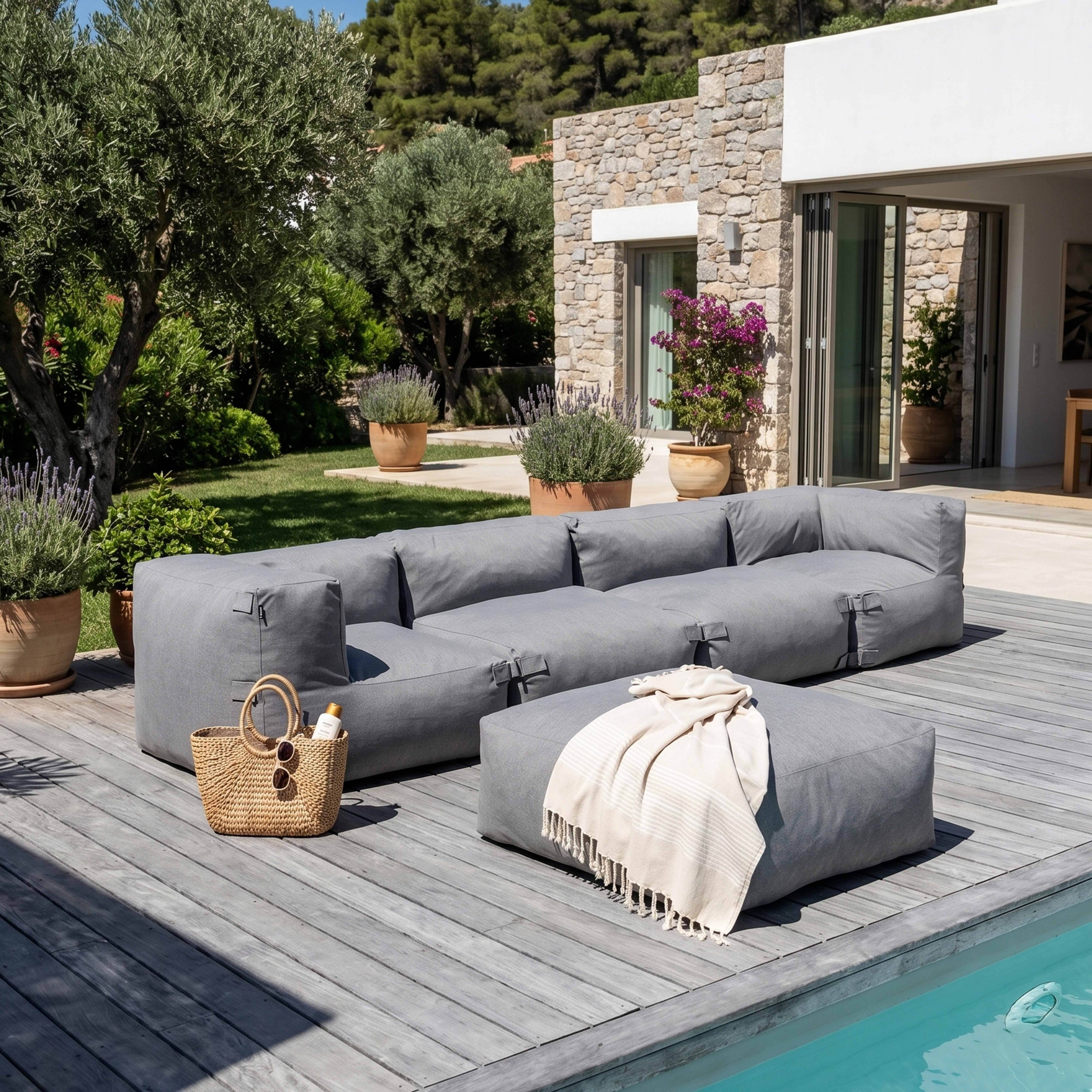Oviala - Canapé d'angle de jardin modulable 5 places gris Mixi - Oviala - Image 1