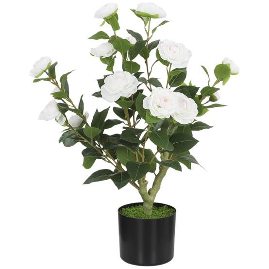 Sans Marque - Camélia artificiel 65 cm pot fleurs réalistes 116 feuilles mousse blanche - Image 2