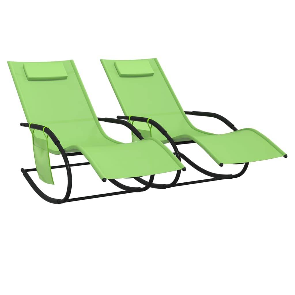 Helloshop26 - Lot de deux chaises longues à bascule acier et textilène vert - Imagen 1