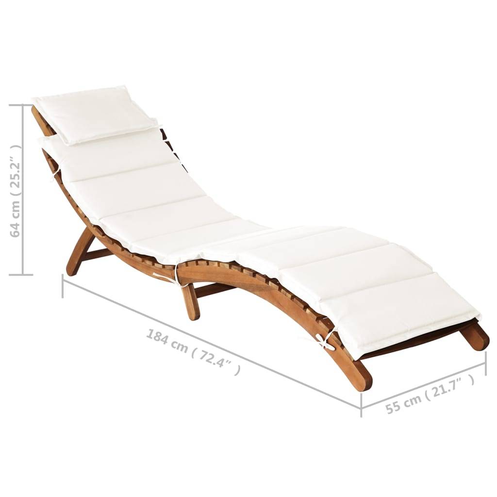Helloshop26 - Transat chaise longue bain de soleil lit de jardin terrasse meuble d'extérieur avec coussin bois d'acacia solide crème - Imagen 9