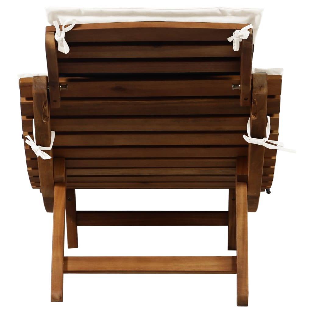 Helloshop26 - Transat chaise longue bain de soleil lit de jardin terrasse meuble d'extérieur avec coussin bois d'acacia solide crème - Imagen 4