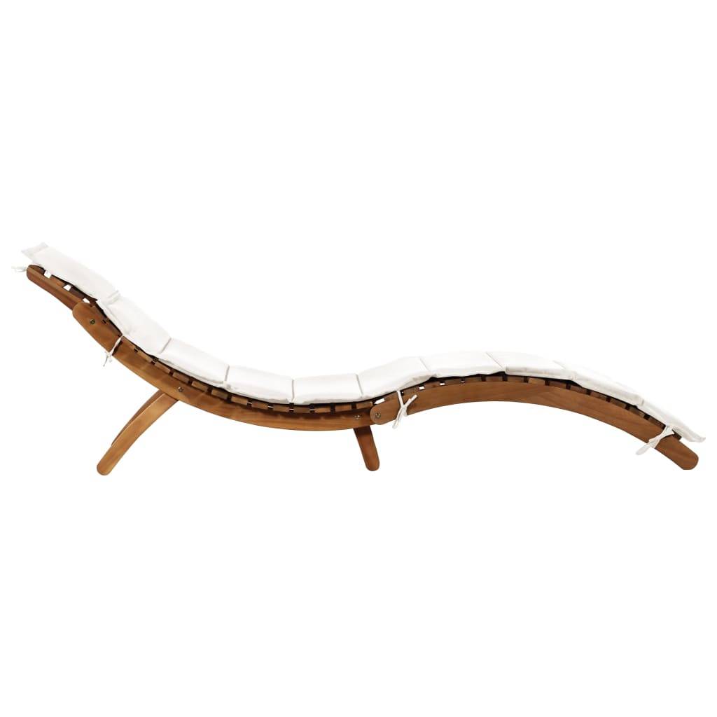 Helloshop26 - Transat chaise longue bain de soleil lit de jardin terrasse meuble d'extérieur avec coussin bois d'acacia solide crème - Imagen 2