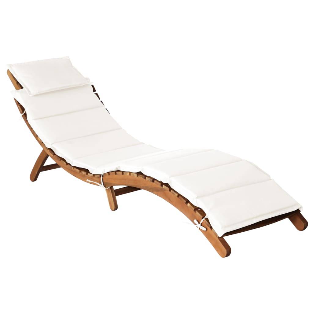 Helloshop26 - Transat chaise longue bain de soleil lit de jardin terrasse meuble d'extérieur avec coussin bois d'acacia solide crème - Imagen 1